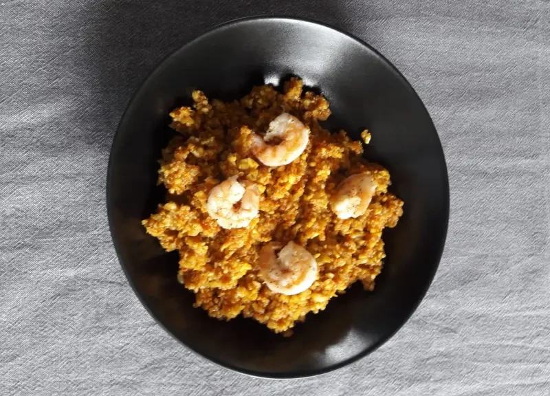 Couscous van bloemkool met scampi