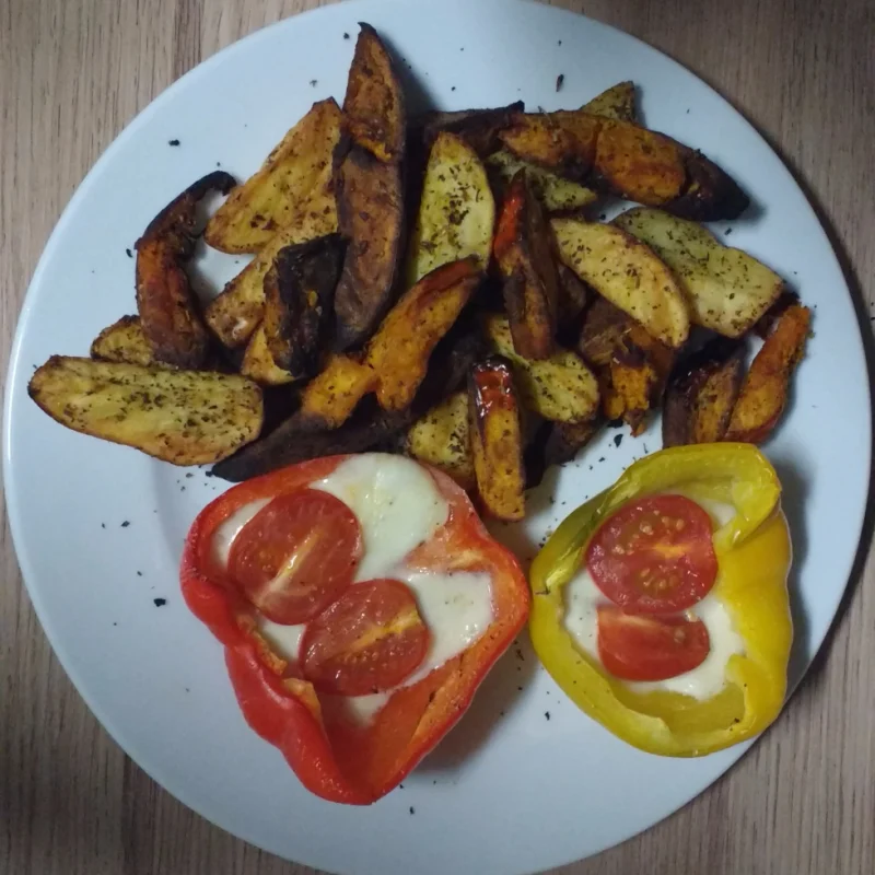 Gevulde paprika met pompoenfrietjes