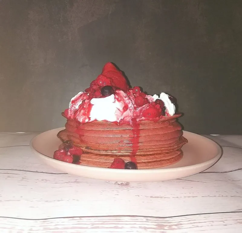 Red velvet pancakes