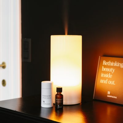 RainPharma aurora diffuser: base + moonlight glass sleeve